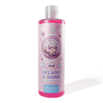The 'Strawberry Splash and Shine' 16 oz pink car soap bottle, prominently displaying its vibrant label with detailed product information, emphasizing its effective cleaning formula and strawberry scent.
